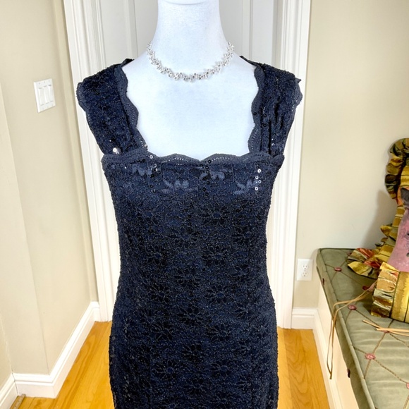 RM Richards Black Party Dress Lace Sequins Open Back (6) - Picture 2 of 9